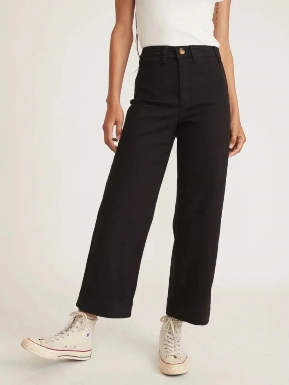 Marine Layer Bridget Crop Twill Wide Leg Pant Black with Stretch Size 10 Petite